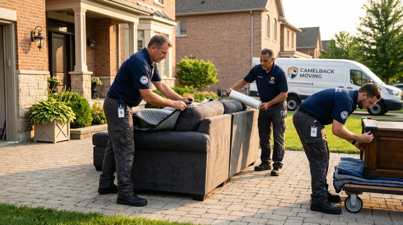 Large estate moving crew wrapping furniture in Swanzey, NH