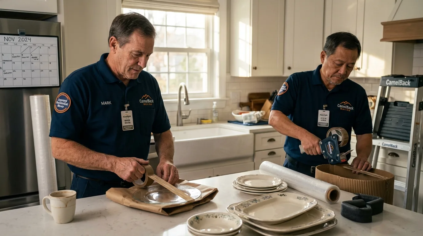 Professional crew packing kitchen dishware in Swanzey, NH