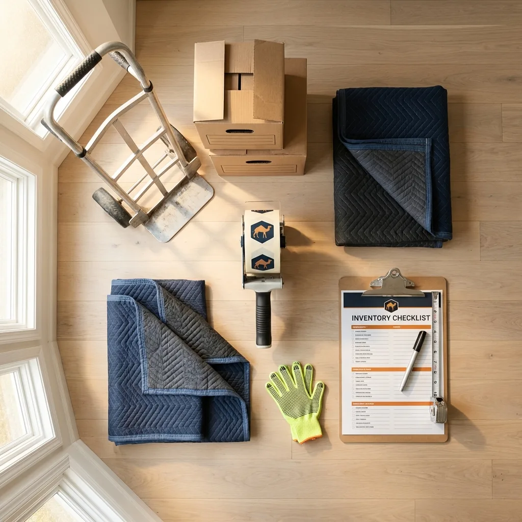 Professional moving supplies and packing materials layout for Swanzey residential relocations